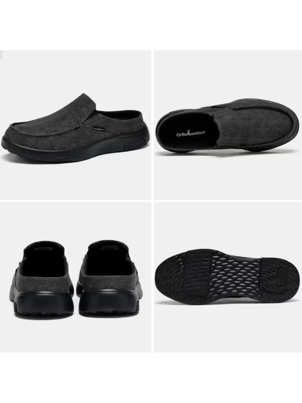 OrthoComfoot Men's Black Rubber Loafers Lightweight & Breathable Slip On Shoes